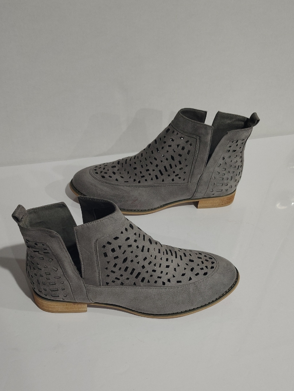 JG Women’s Gray Perforated Ankle Booties - Modern Slip-On Style Size 12